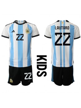 Argentinien Lautaro Martinez #22 Heimtrikotsatz für Kinder WM 2022 Kurzarm (+ Kurze Hosen)